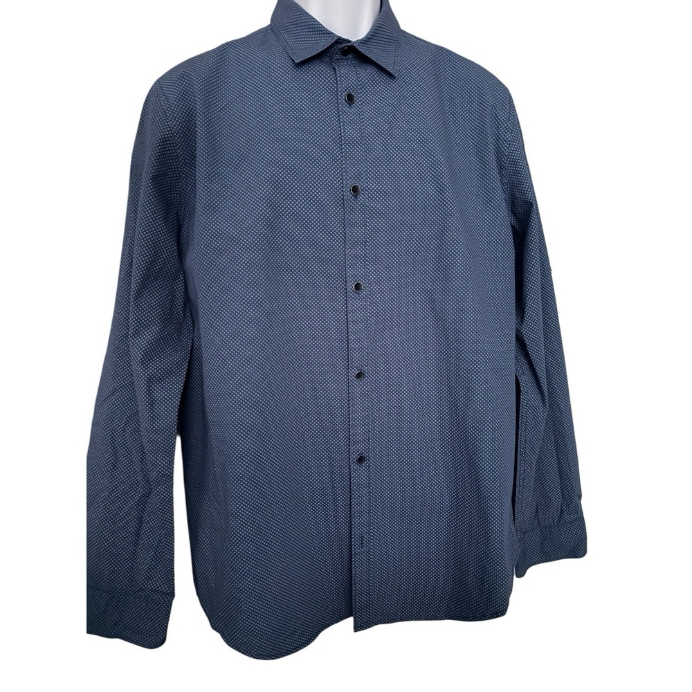 Calvin Klein‎ Men Shirt M Blue Pin Dot Lightweight Regular Fit